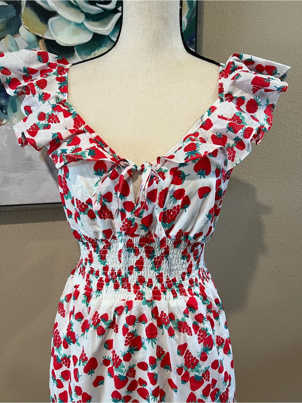 Betsey Johnson White Maxi Dress with Red Strawberry Print - Picture 3 of 11